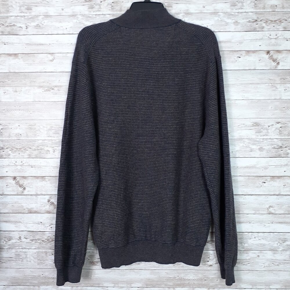 Jos A Bank Mens Wool Sweater XL 1/4 Zip Brown Navy Mock Neck 677A - Picture 3 of 5